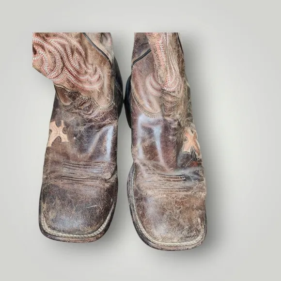 Tony Lama tc1065l Tony Cowboy Boots Womens Brown Tan Leather Western Cowgirl 9 C