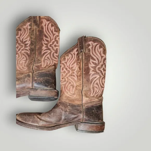 Tony Lama tc1065l Tony Cowboy Boots Womens Brown Tan Leather Western Cowgirl 9 C