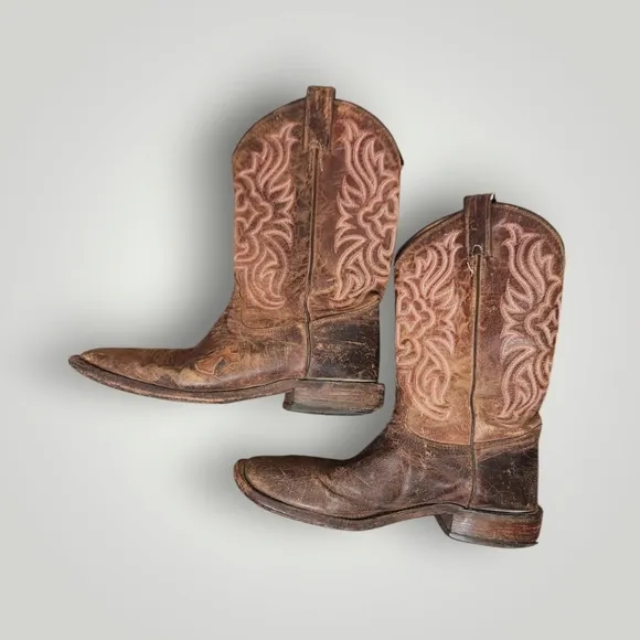 Tony Lama tc1065l Tony Cowboy Boots Womens Brown Tan Leather Western Cowgirl 9 C