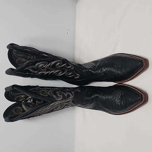 Tony Lama Women's Boots Black Point w/ Multicolor‎ Stitch Upper TL4277  Size 6