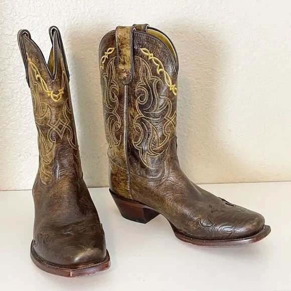 Tony Lama Ladies Santa Fe Bark Wingtip Vaquero square toe Cowboy Boots Size 8