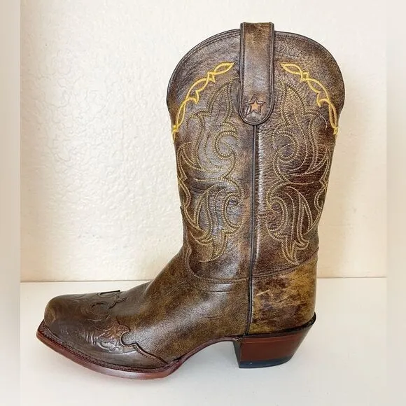 Tony Lama Ladies Santa Fe Bark Wingtip Vaquero square toe Cowboy Boots Size 8