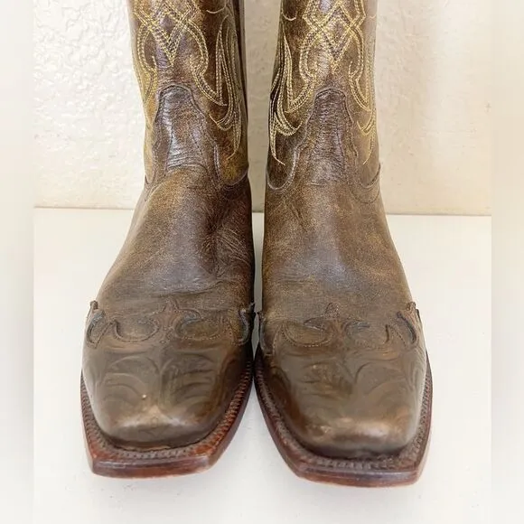 Tony Lama Ladies Santa Fe Bark Wingtip Vaquero square toe Cowboy Boots Size 8