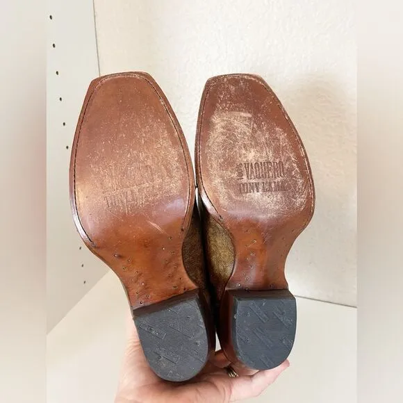 Tony Lama Ladies Santa Fe Bark Wingtip Vaquero square toe Cowboy Boots Size 8