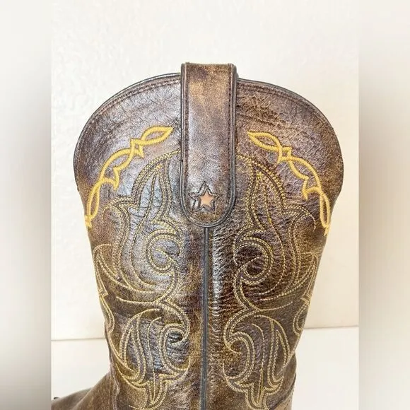 Tony Lama Ladies Santa Fe Bark Wingtip Vaquero square toe Cowboy Boots Size 8