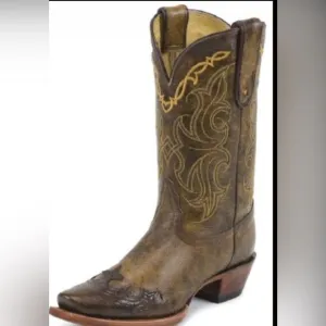 Tony Lama Ladies Santa Fe Bark Wingtip Vaquero square toe Cowboy Boots Size 8