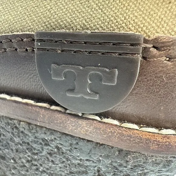 Tory Burch Boots Women Fairfax 8M Olive/ Brown Shearling LaceUp Combat Wedge