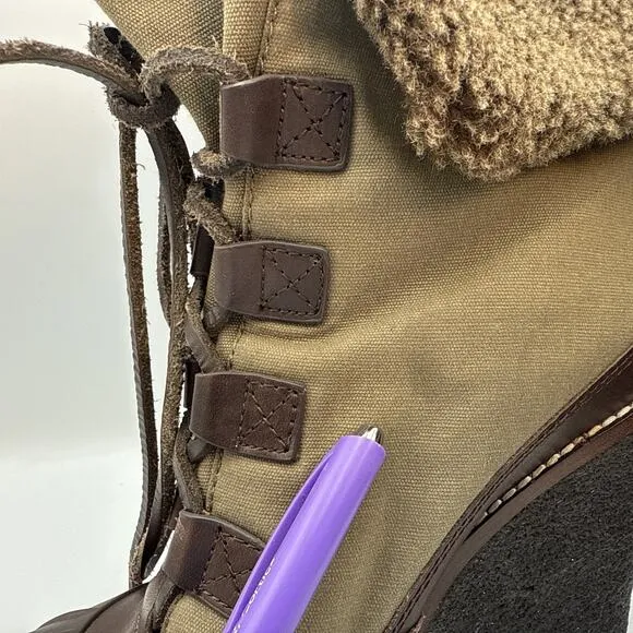 Tory Burch Boots Women Fairfax 8M Olive/ Brown Shearling LaceUp Combat Wedge