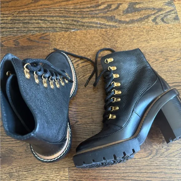 Tory Burch combat boots Black Leather Ankle Boots Sz 6