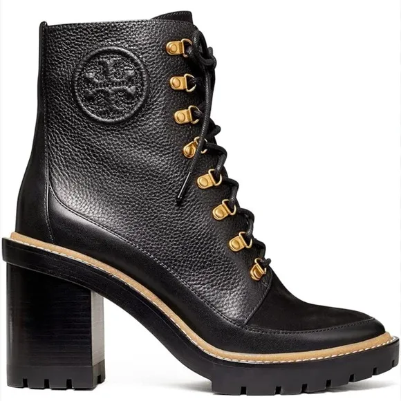 Tory Burch combat boots Black Leather Ankle Boots Sz 6