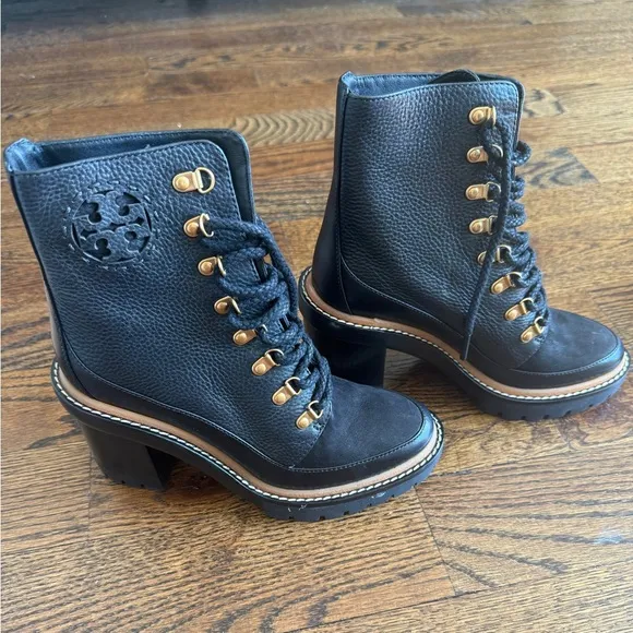 Tory Burch combat boots Black Leather Ankle Boots Sz 6