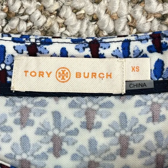 TORY BURCH Jamie Cap-Sleeve Rayon Sheath Dress Border Coast White/Blue SZ XS
