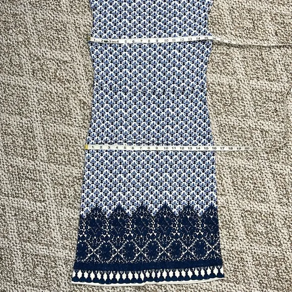 TORY BURCH Jamie Cap-Sleeve Rayon Sheath Dress Border Coast White/Blue SZ XS