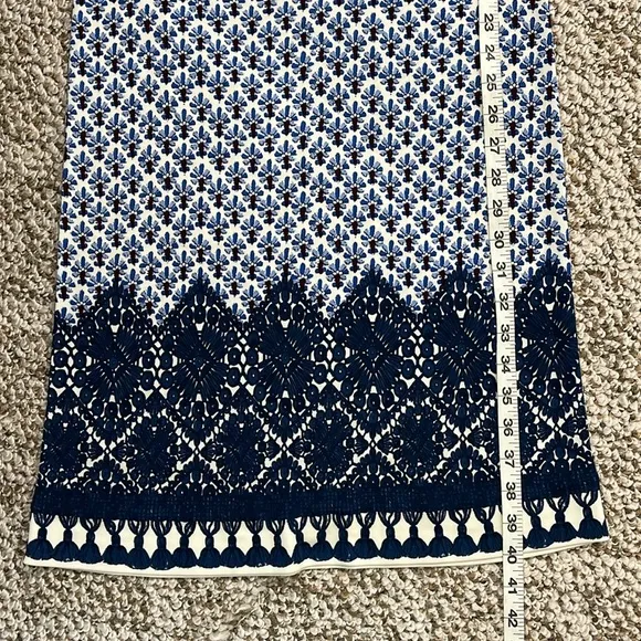 TORY BURCH Jamie Cap-Sleeve Rayon Sheath Dress Border Coast White/Blue SZ XS