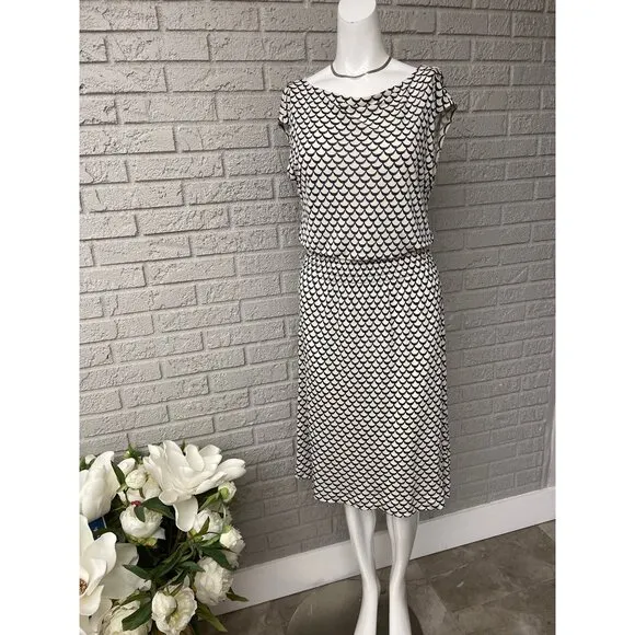 Tory Burch Justina Scallop Print Blouson Dress Size S