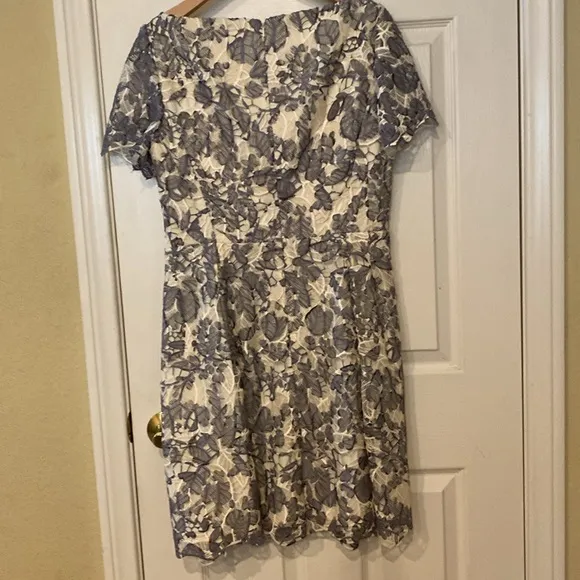 Tory Burch Lacy Summer Dress Moonrise Issy Floral Motif Boat neckline Size 10