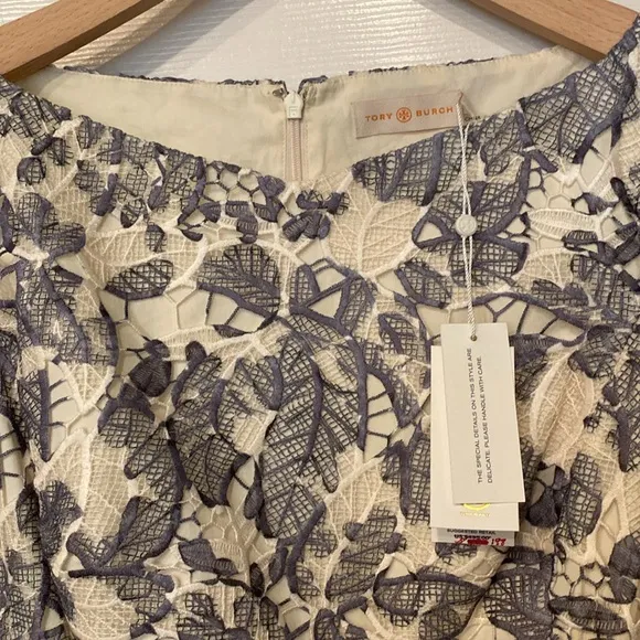 Tory Burch Lacy Summer Dress Moonrise Issy Floral Motif Boat neckline Size 10
