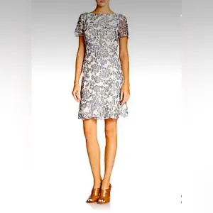 Tory Burch Lacy Summer Dress Moonrise Issy Floral Motif Boat neckline Size 10