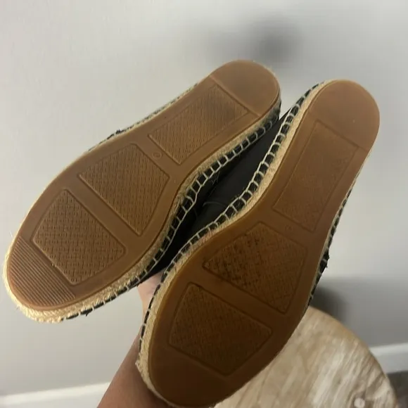 Tory Burch Leather Espadrille Black Slip on Shoes Sz 7