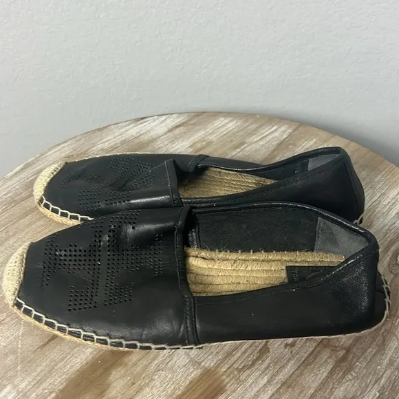 Tory Burch Leather Espadrille Black Slip on Shoes Sz 7
