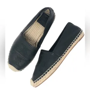 Tory Burch Leather Espadrille Black Slip on Shoes Sz 7