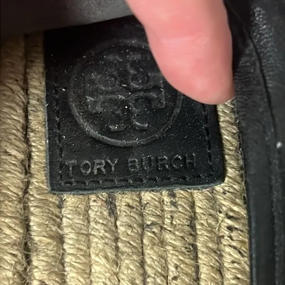 Tory Burch Leather Espadrille Black Slip on Shoes Sz 7