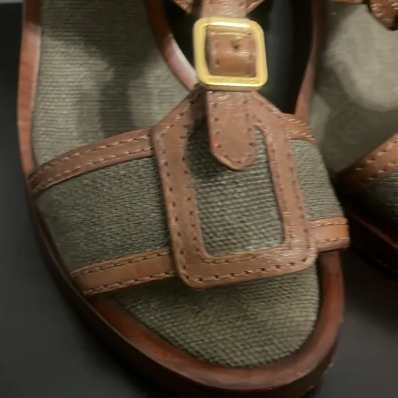 Tory Burch Open Toe Wooden Block Heel Slingback Shoes Size 8M