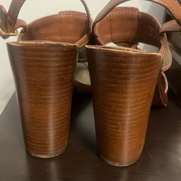 Tory Burch Open Toe Wooden Block Heel Slingback Shoes Size 8M