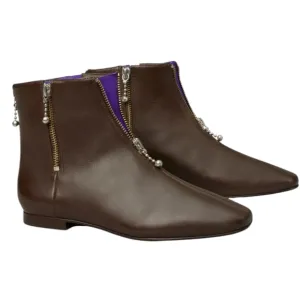 Tory Burch Zipper Bootie Caffe Castor Leather with Purple.  Size 7.5