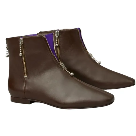 Tory Burch Zipper Bootie Caffe Castor Leather with Purple.  Size 7.5