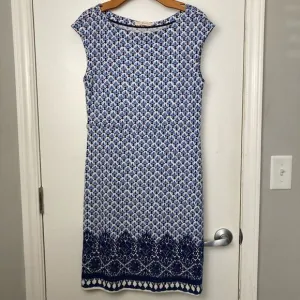 Tory Burch Jamie Cap Short Sleeve Sheath Floral Dress Navy White Printed S Small