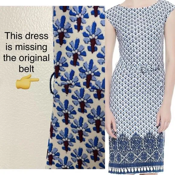 Tory Burch Jamie Cap Short Sleeve Sheath Floral Dress Navy White Printed S Small