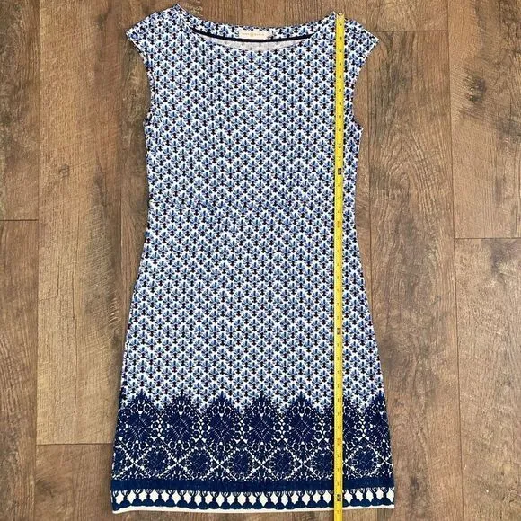 Tory Burch Jamie Cap Short Sleeve Sheath Floral Dress Navy White Printed S Small