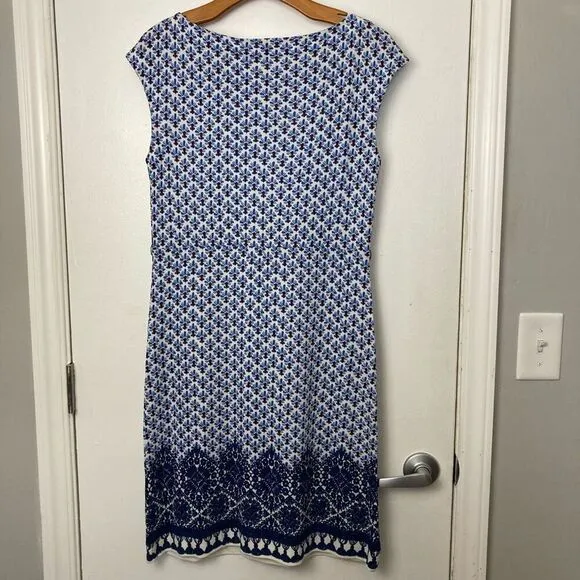 Tory Burch Jamie Cap Short Sleeve Sheath Floral Dress Navy White Printed S Small
