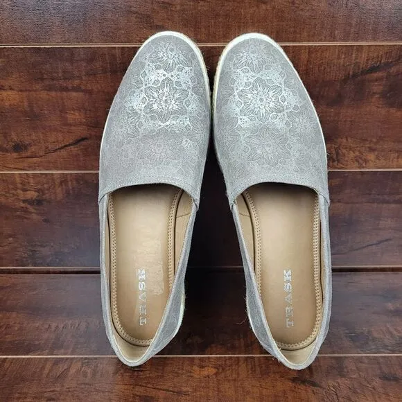 Trask Cailyn Metallic Leather Espadrille Platform Slip-On Shoes Womens Size 10