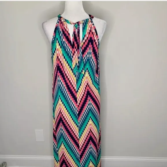 Trina Turk Beautiful Summer Multicolor Chevron Maxi Dress-Beach/ Resortwear