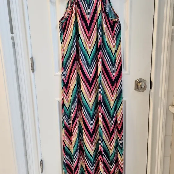Trina Turk Beautiful Summer Multicolor Chevron Maxi Dress-Beach/ Resortwear