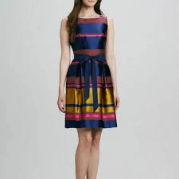 Trina Turk Sabra Shantung Sleeveless Dress in Stripes - Size 6