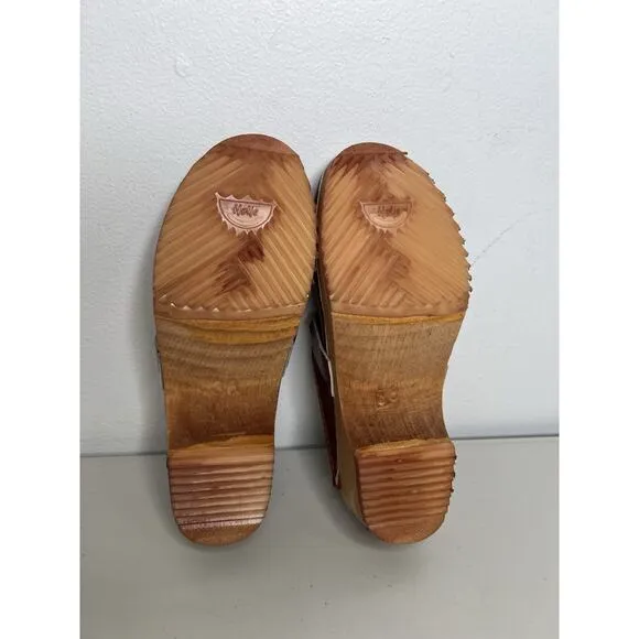 Trolls by Samhill Sweden Red Leather Wooden Sole Clogs Mules Slip On Size 6