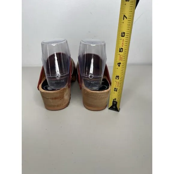 Trolls by Samhill Sweden Red Leather Wooden Sole Clogs Mules Slip On Size 6