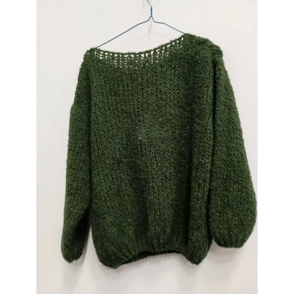 TSD 12 Research Womens Wool Blend Sweater Large Green Open Knit Pullover New