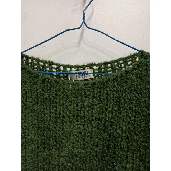 TSD 12 Research Womens Wool Blend Sweater Large Green Open Knit Pullover New