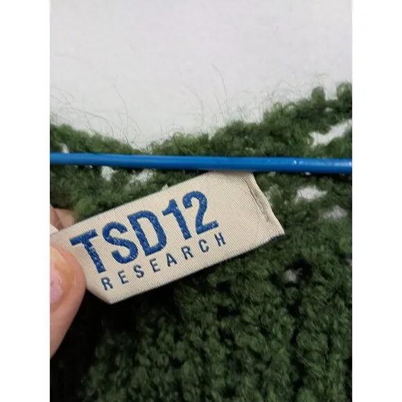 TSD 12 Research Womens Wool Blend Sweater Large Green Open Knit Pullover New