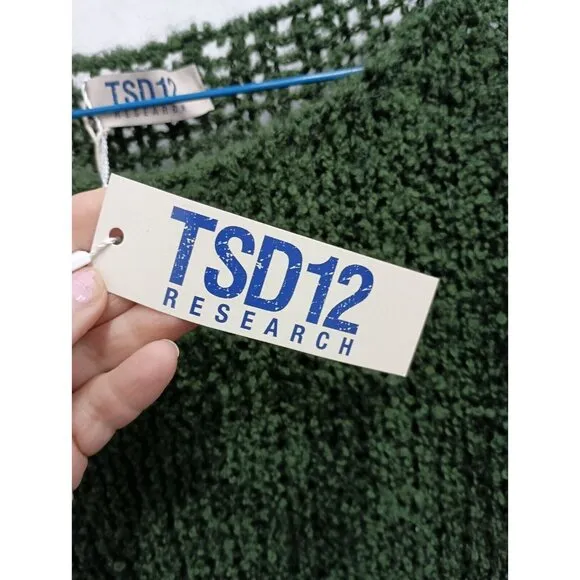 TSD 12 Research Womens Wool Blend Sweater Large Green Open Knit Pullover New