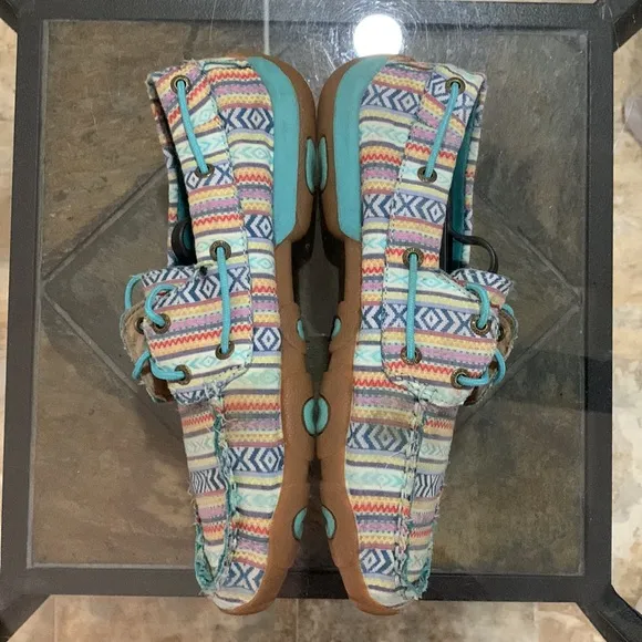 TWISTED X Women's Boat Shoe Driving Moc - Turquoise/Multicolor