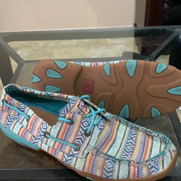 TWISTED X Women's Boat Shoe Driving Moc - Turquoise/Multicolor