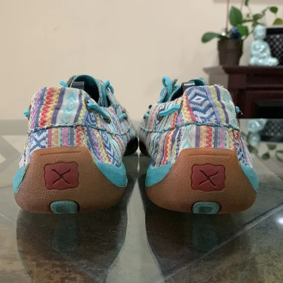 TWISTED X Women's Boat Shoe Driving Moc - Turquoise/Multicolor