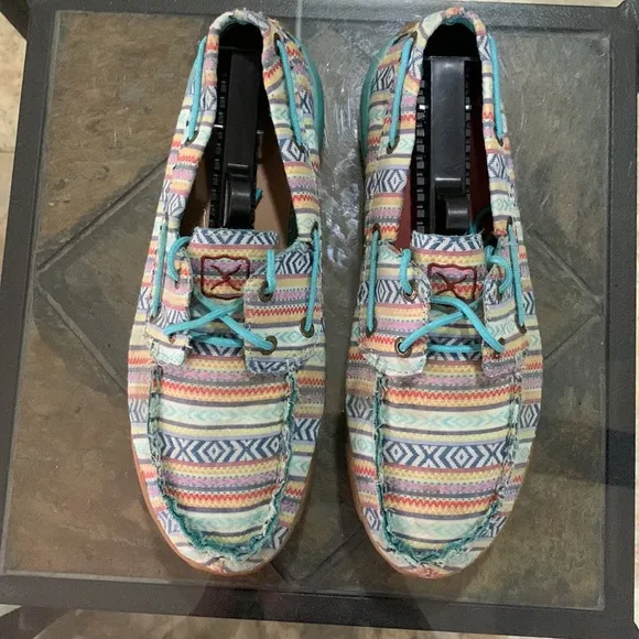 TWISTED X Women's Boat Shoe Driving Moc - Turquoise/Multicolor