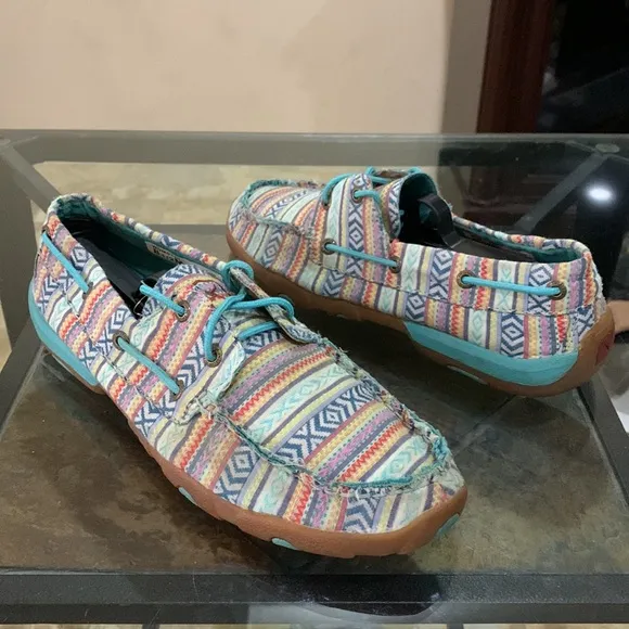 TWISTED X Women's Boat Shoe Driving Moc - Turquoise/Multicolor
