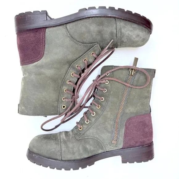 UGG Australia Kilmer Suede Lace Up Moto Lined Ankle Boots Womens 10 Green